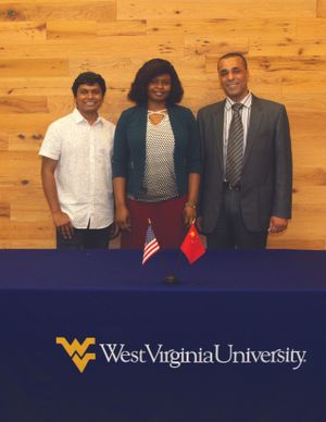 Manikanta Grandhi, Hélène Nguemgaing and Maher Mekky (l to r), three WVU Ph.D. candidates who completed a virtual international program hosted by the China University of Mining Technology. (Energy Institute photo)